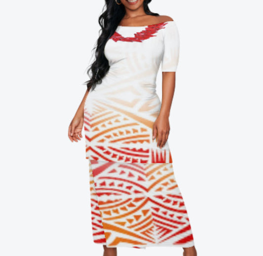 Polynesian Elei designed Custom offshoulder 2pcs Puletasi