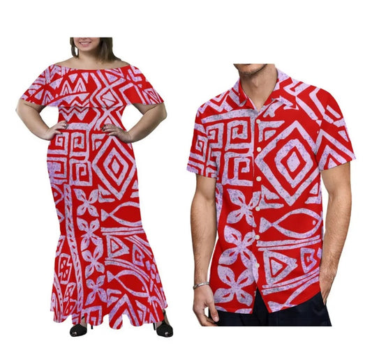 Women fishtail dress with Men’s matching shirt