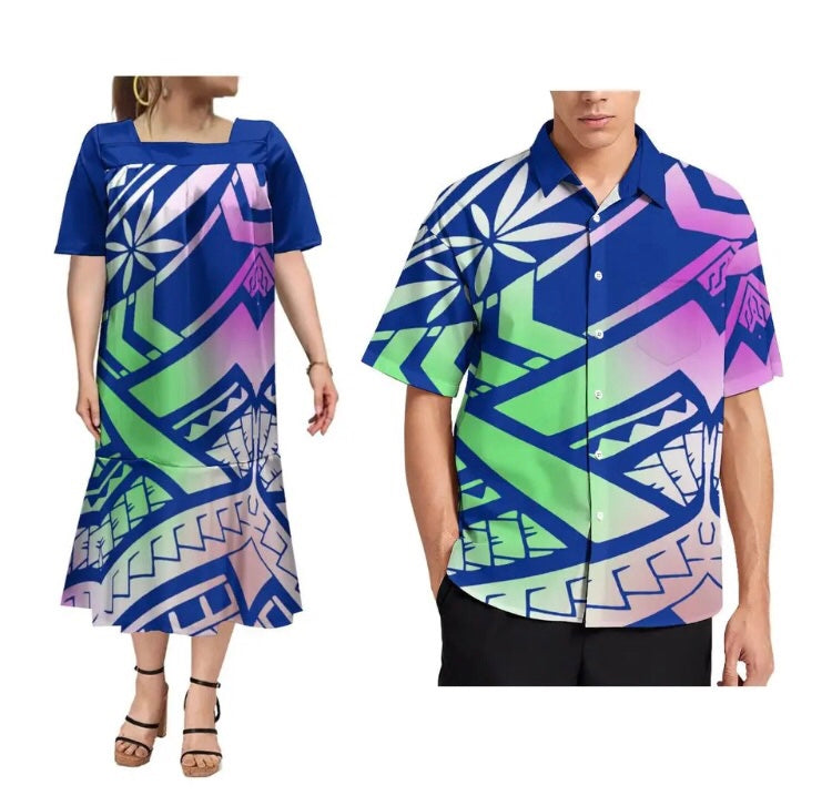 Ladies dress with Men’s Matching shirt in Different Colours & Styles