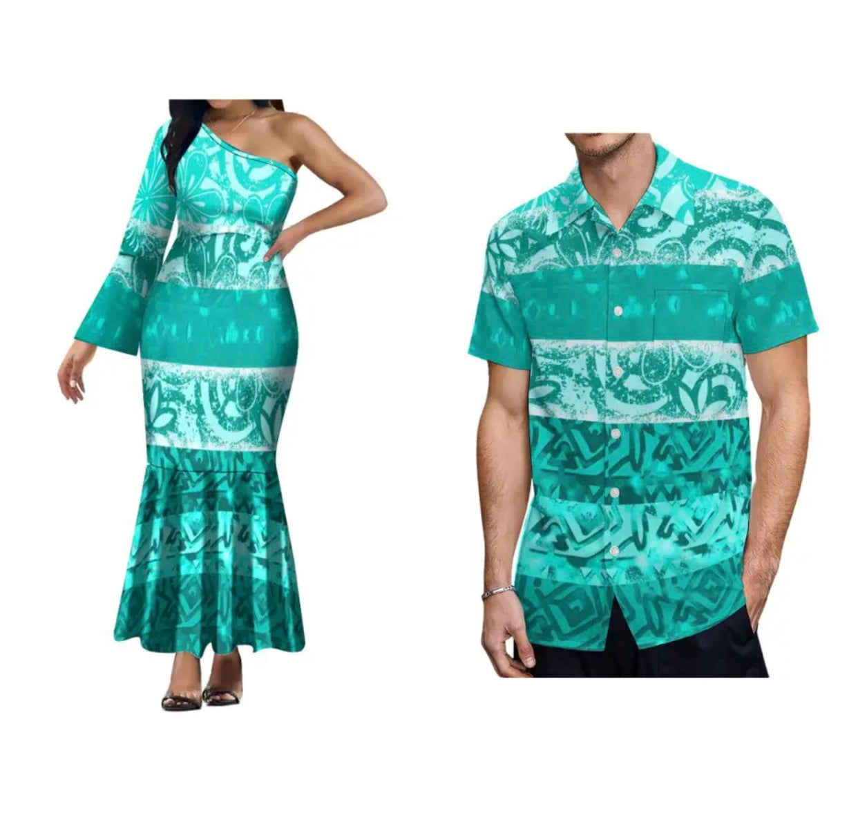 Ladies one shoulder dress & Men’s Matching shirt in Different Colours and Styles