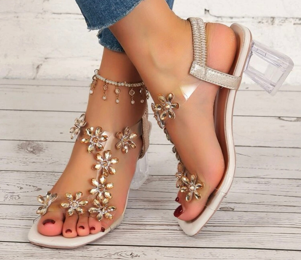Ladies Clear Heeled Sandals