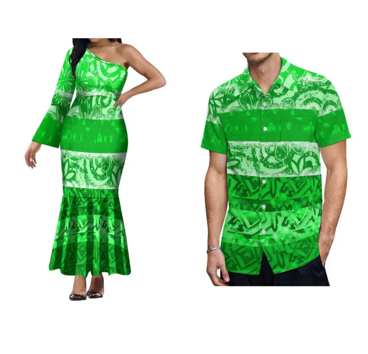 Ladies one shoulder dress & Men’s Matching shirt in Different Colours and Styles