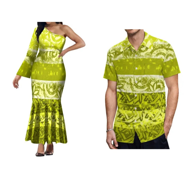 Ladies one shoulder dress & Men’s Matching shirt in Different Colours and Styles