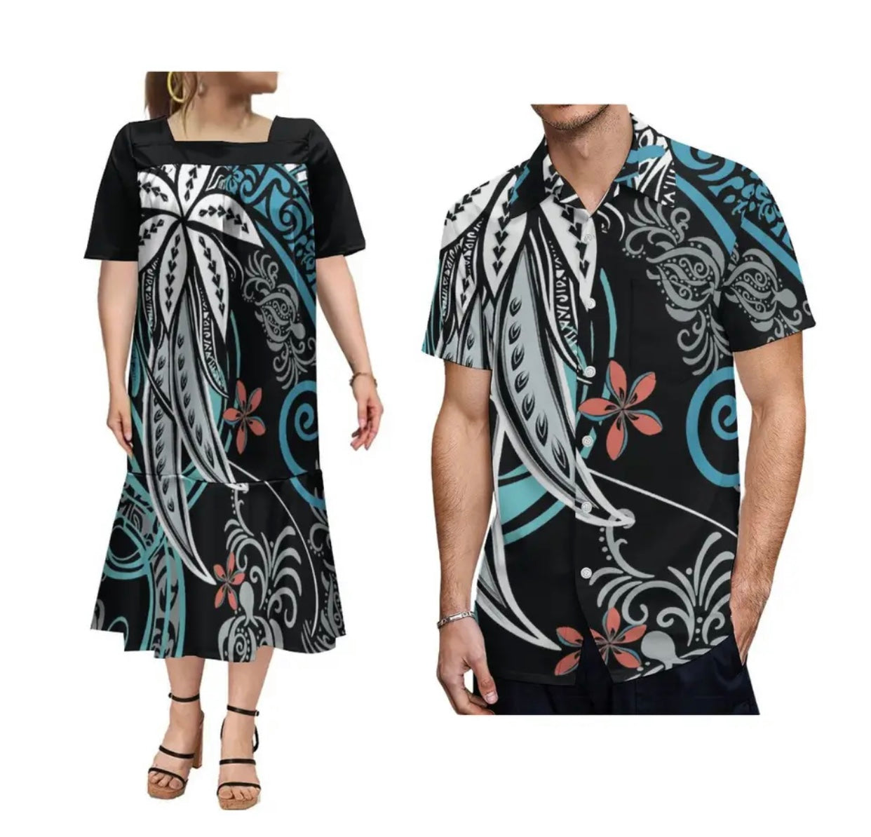 Ladies dress and Men’s matching shirt in different Colours and Styles