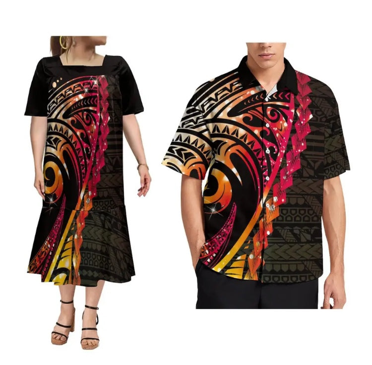 Ladies dress with Men’s Matching shirt in Different Colours & Styles