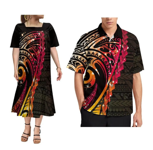 Ladies dress with Men’s Matching shirt in Different Colours & Styles