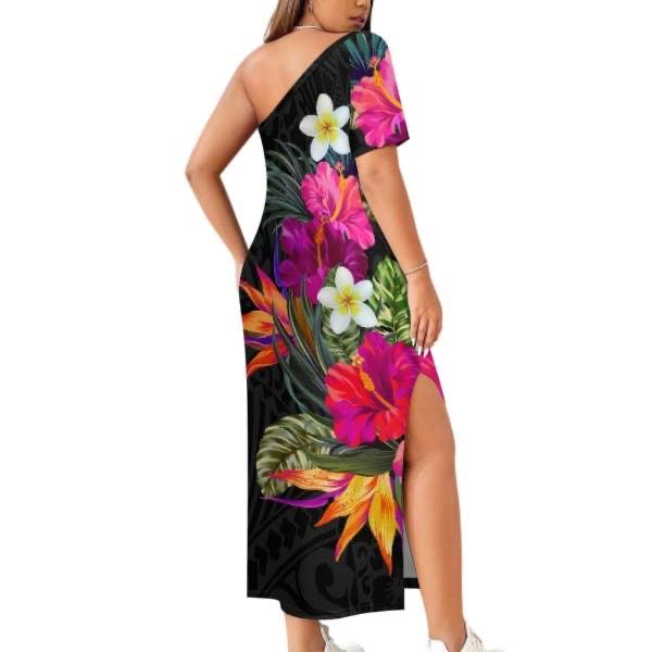 Ladies floral print one shoulder dress