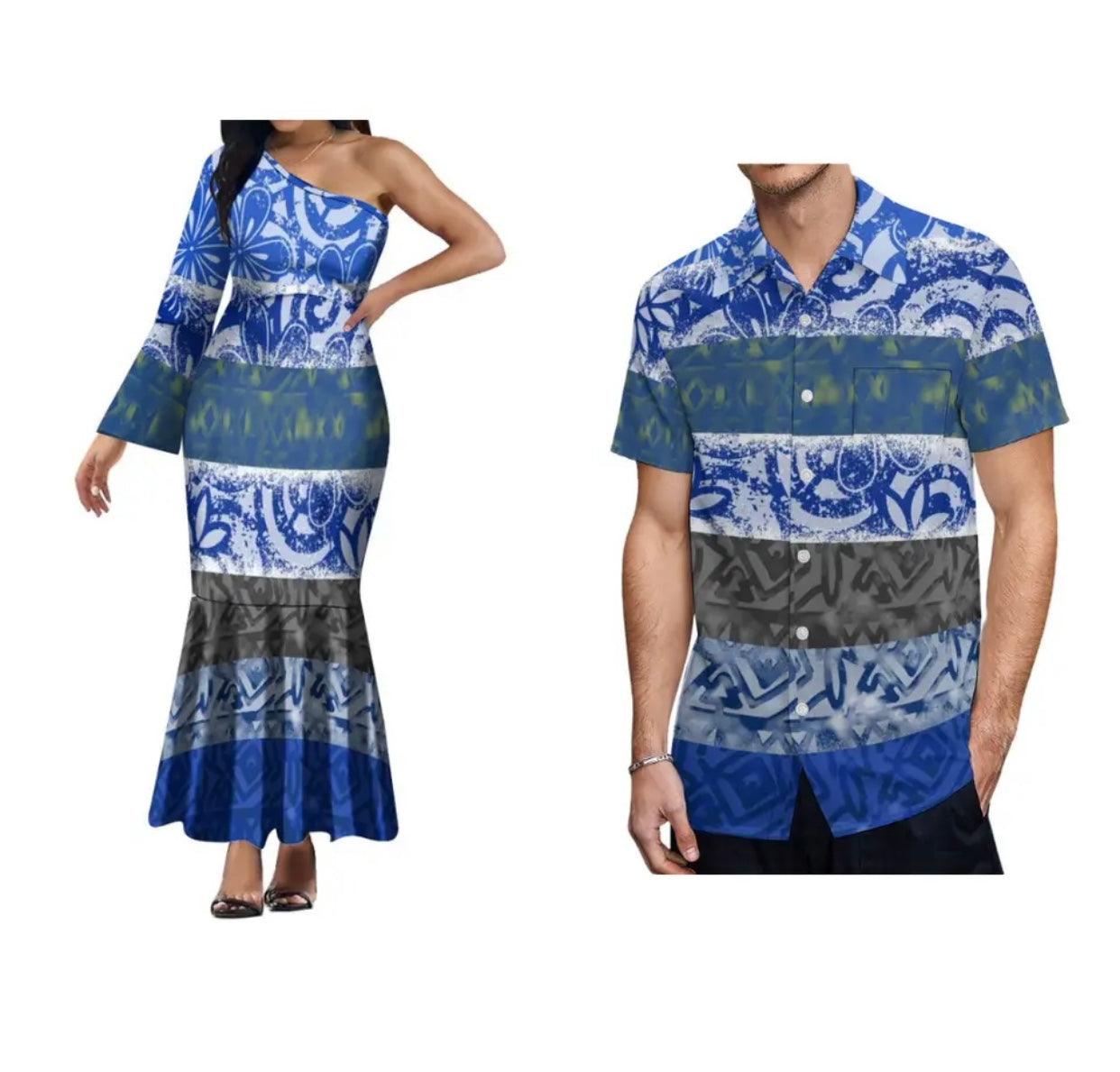 Ladies one shoulder dress & Men’s Matching shirt in Different Colours and Styles
