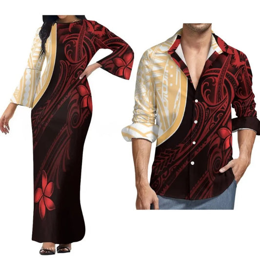 Ladies dress with Men’s Matching Shirt in Different Colours & Styles