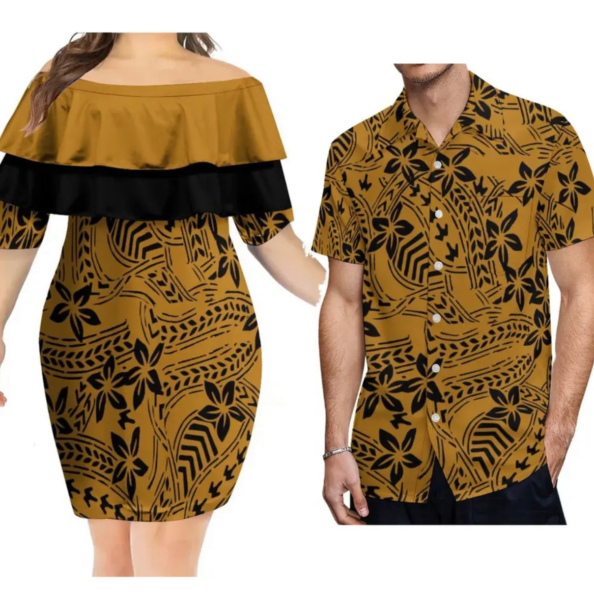 Men’s matching set with Women’s off shoulder dress