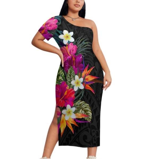 Ladies floral print one shoulder dress