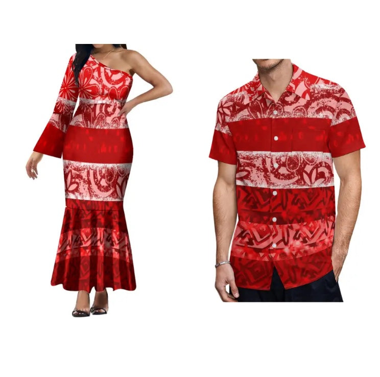 Ladies one shoulder dress & Men’s Matching shirt in Different Colours and Styles