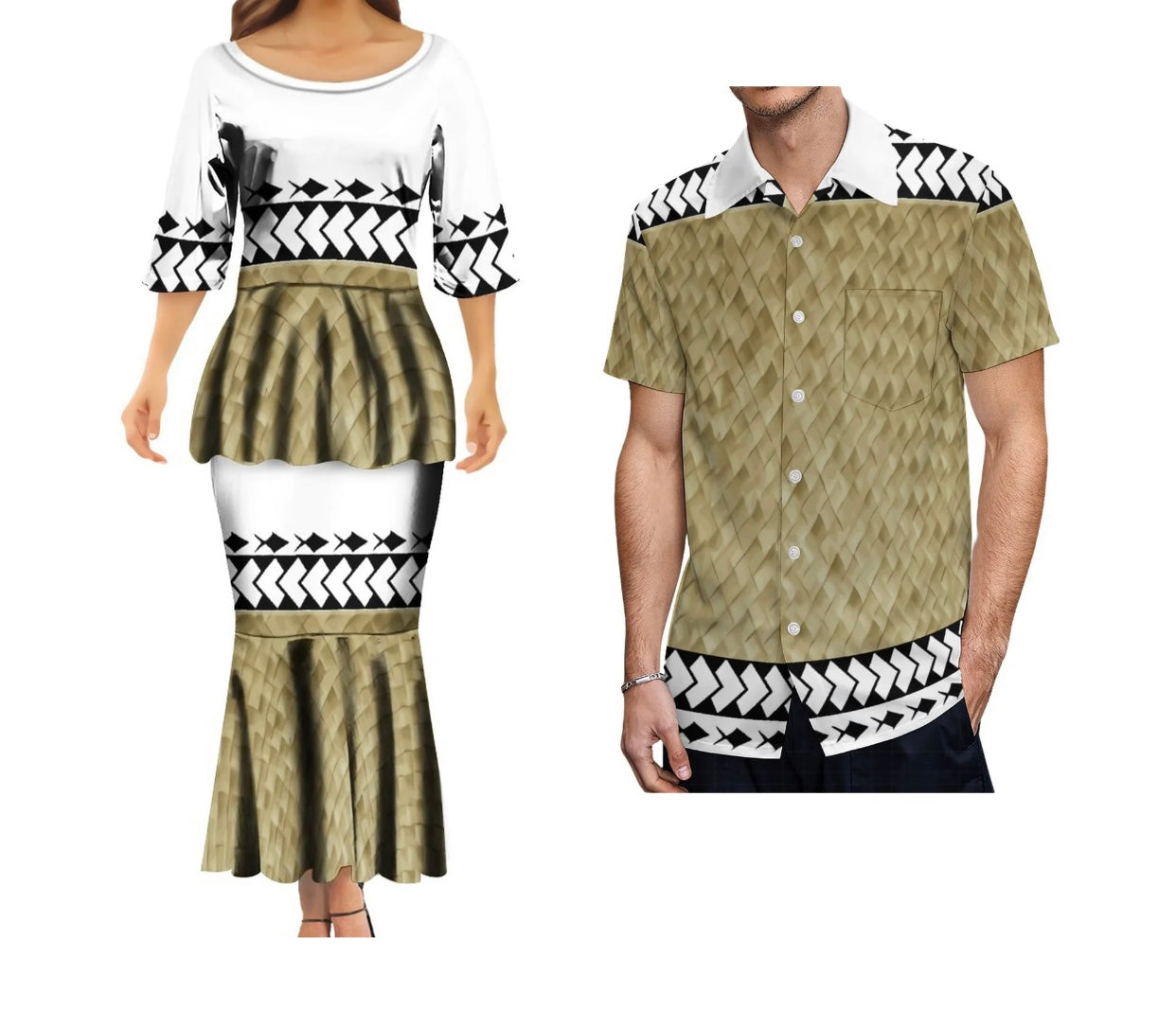 Ladies Customized 2pcs Dress with Men’s Matching shirt