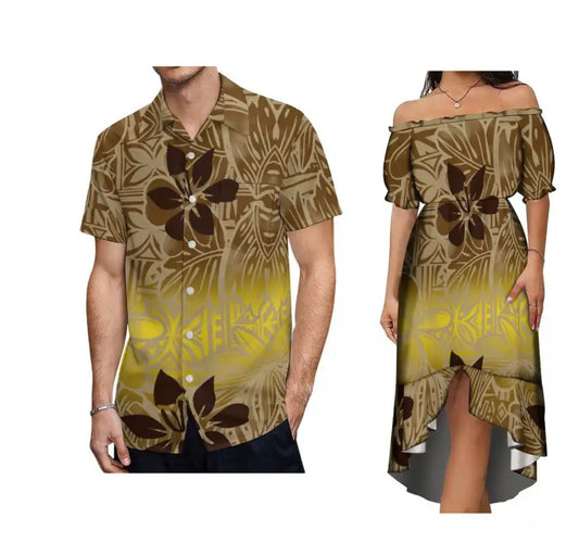 Custom Women Strapless sleeve dress and Men’s matching shirt